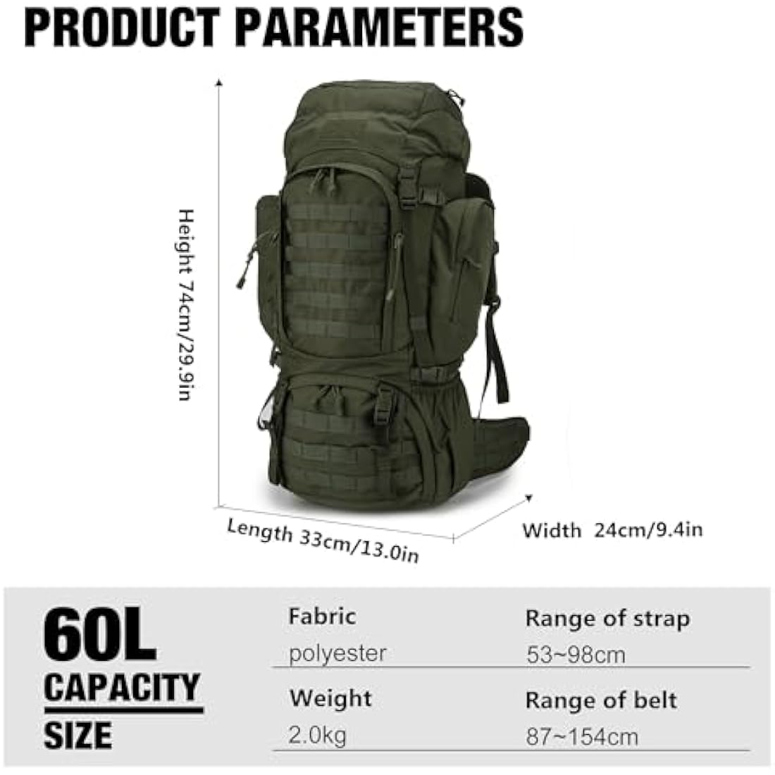 Mardingtop 60L Tactical Backpack | Military MOLLE Rucksack with Rain Cover