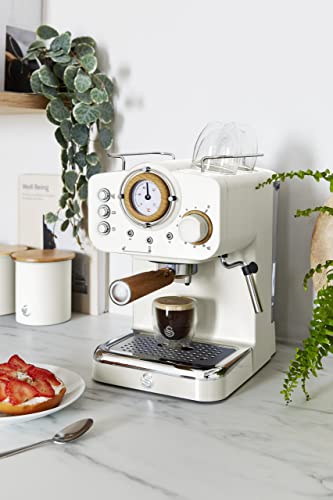 Swan Nordic Espresso Coffee Machine with Milk Frother - Cotton White