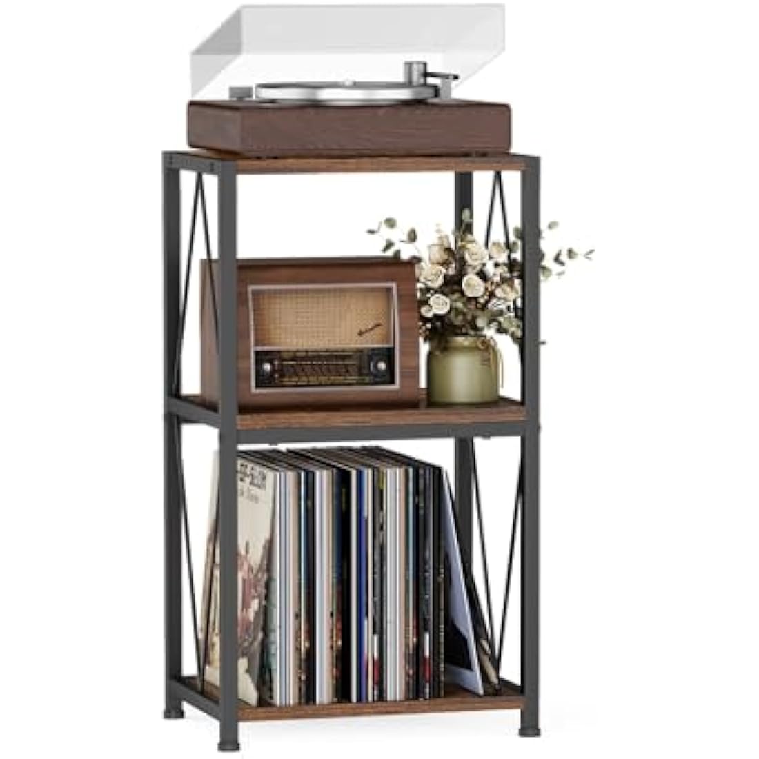 3-Tier Vinyl Record Player Stand with Storage – Wood & Metal