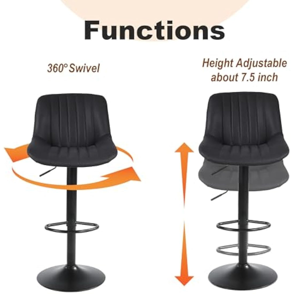 Jolof Store Swivel Bar Stools Set of 2 - Adjustable PU Leather Counter Chairs