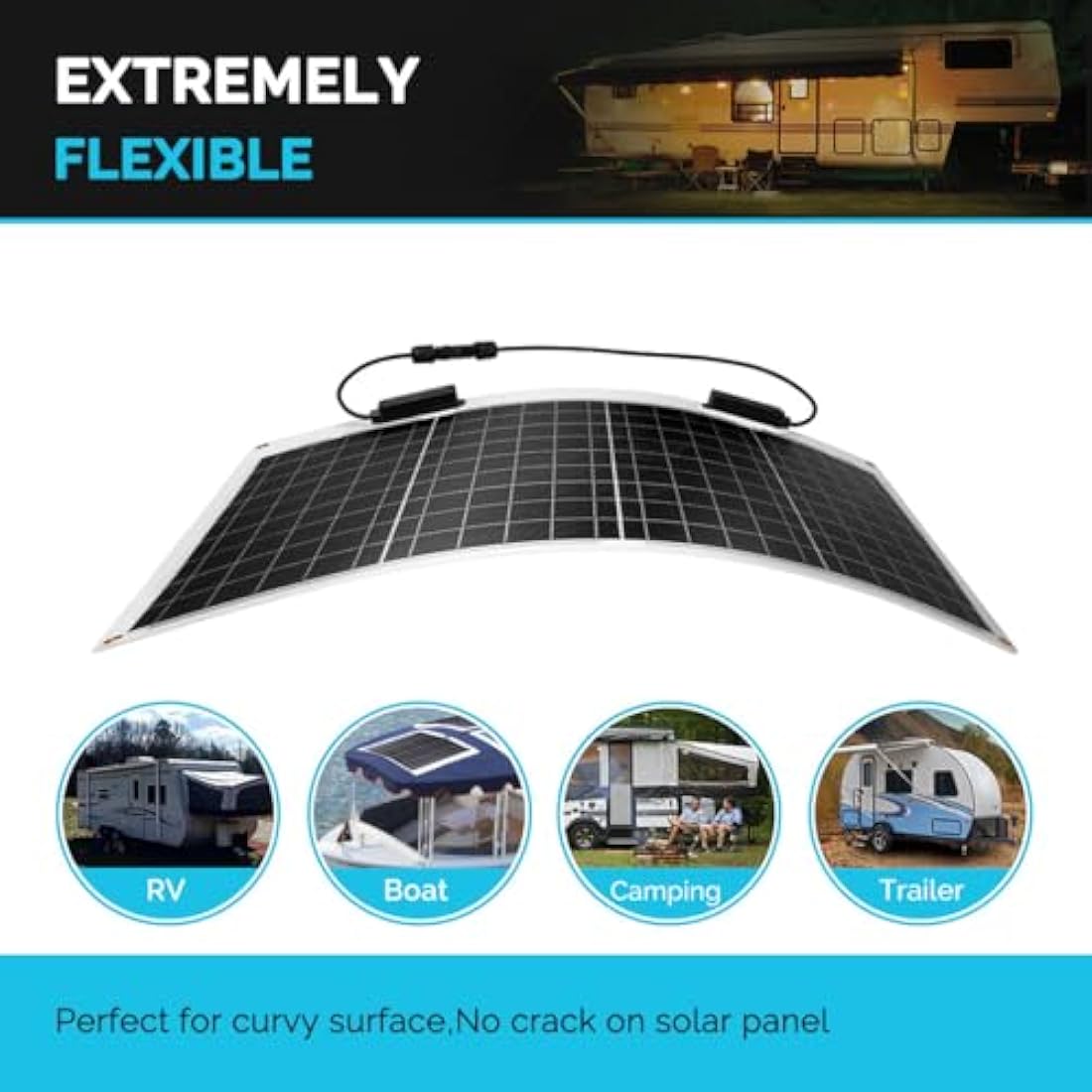 Renogy 50W 12V Flexible Monocrystalline Solar Panel for RV & Marine