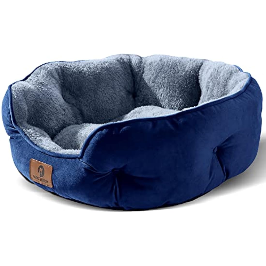 Calming Dog Bed – Round Sherpa Pet Bed, Washable, Blue, 25"