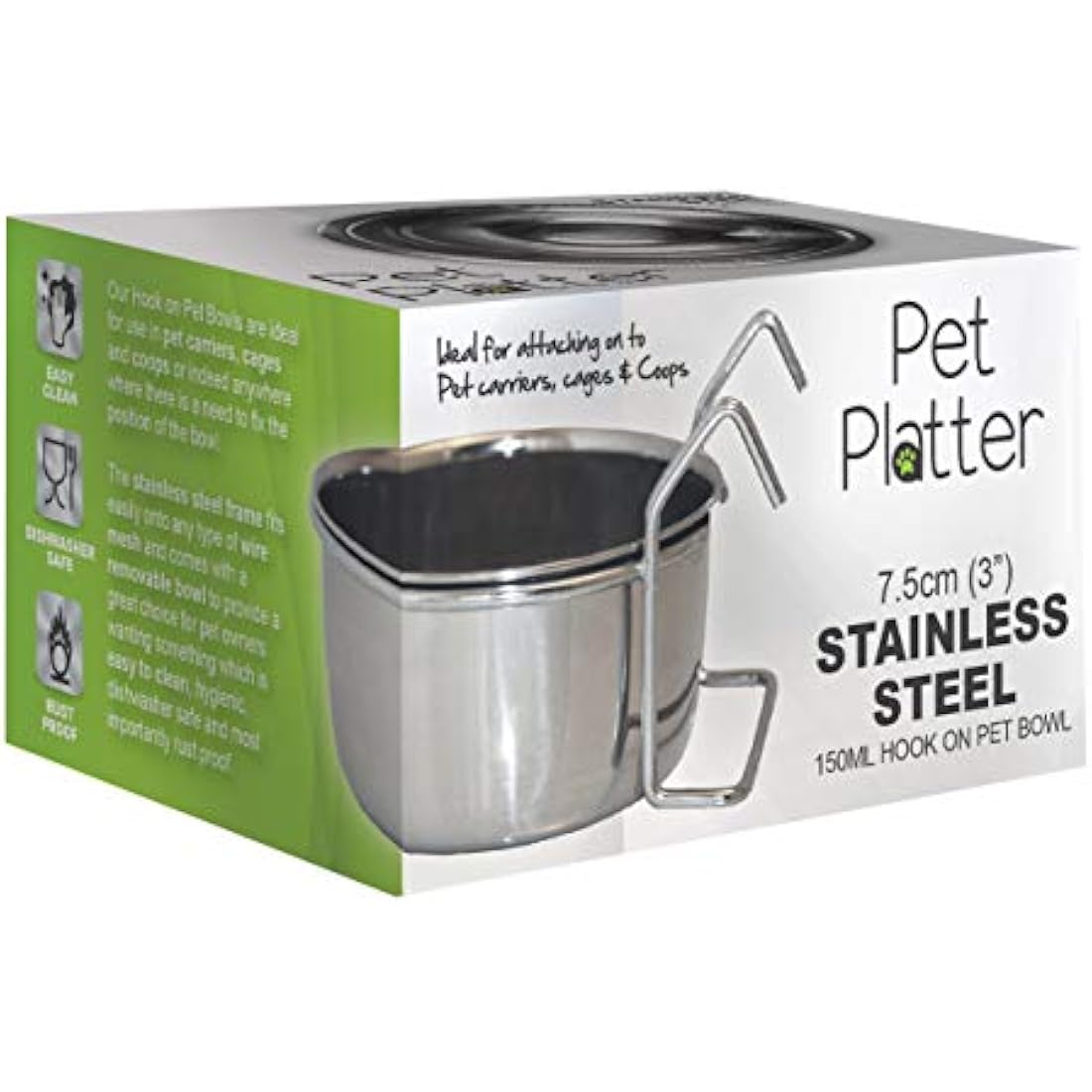 Hook-On Stainless Steel Pet Bowl for Cages, 900 ml