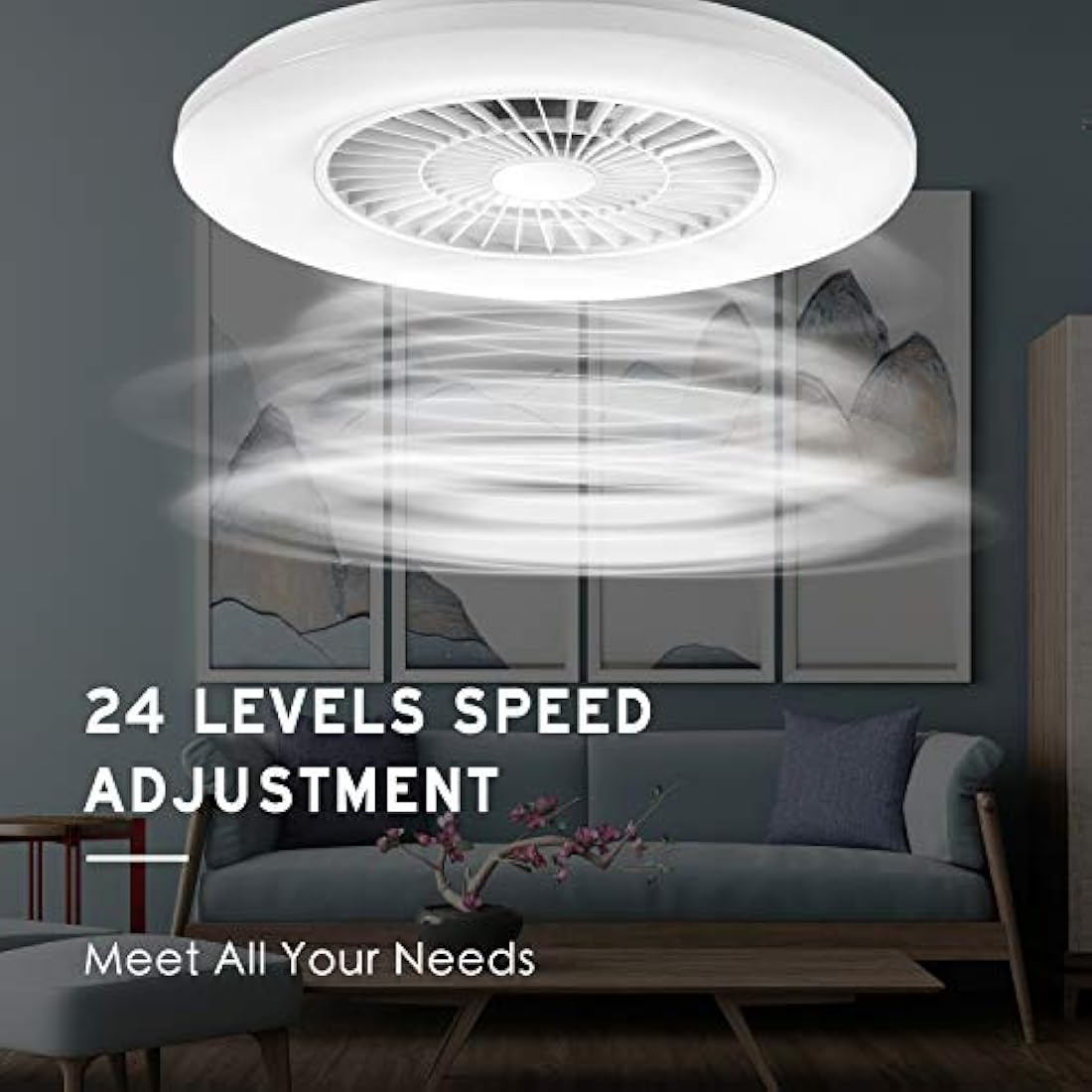BKZO 60cm LED Ceiling Fan Light | 24 Speeds & Stepless Dimming – White
