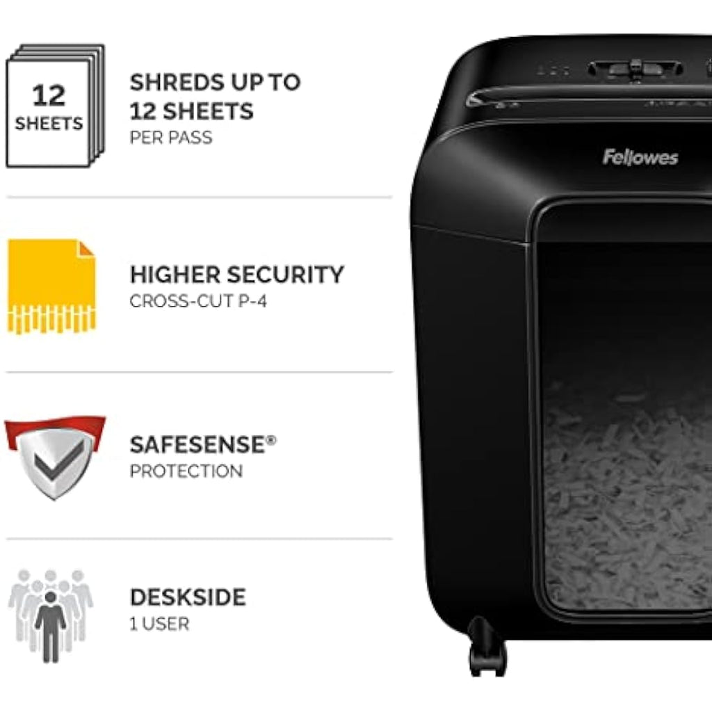 Fellowes LX85 Cross-Cut Paper Shredder | 12-Sheet P-4 Security Shredder