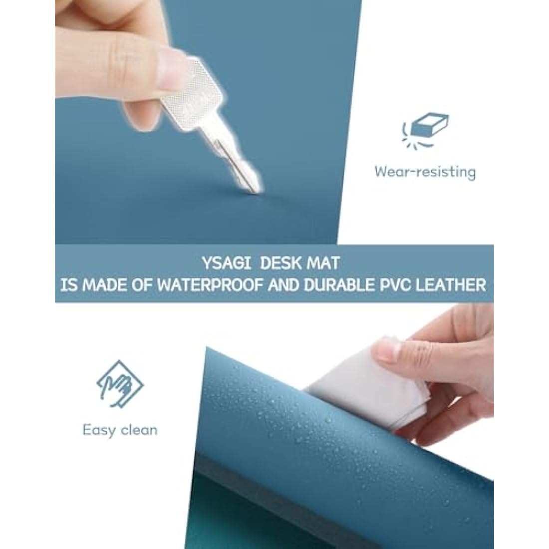 YSAGi Leather Desk Pad – Waterproof Non-Slip Writing Mat, Azure (90x43cm)