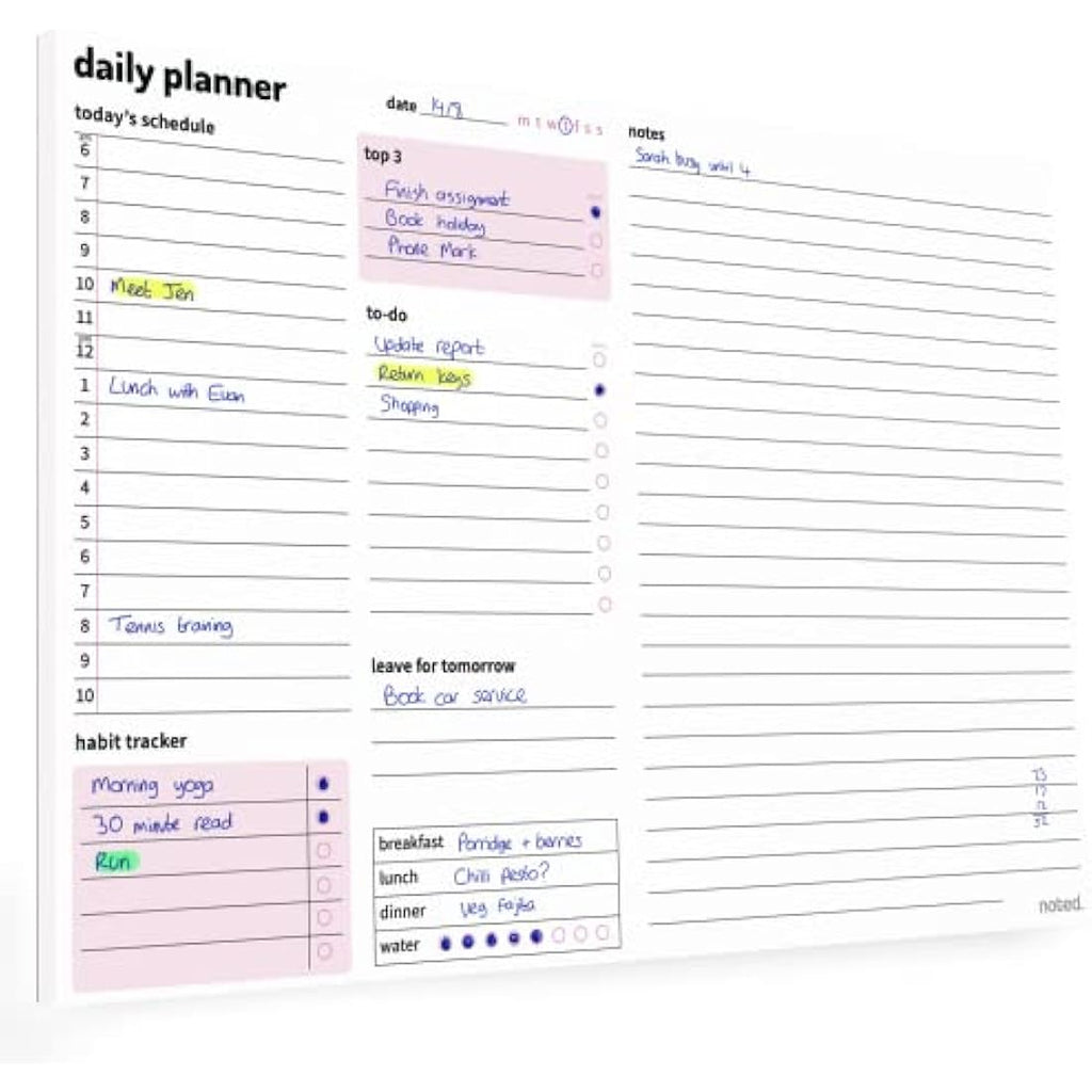 Jolof Store A4 Daily Planner Pad – 52 Tear Off Sheets with Habit Tracker