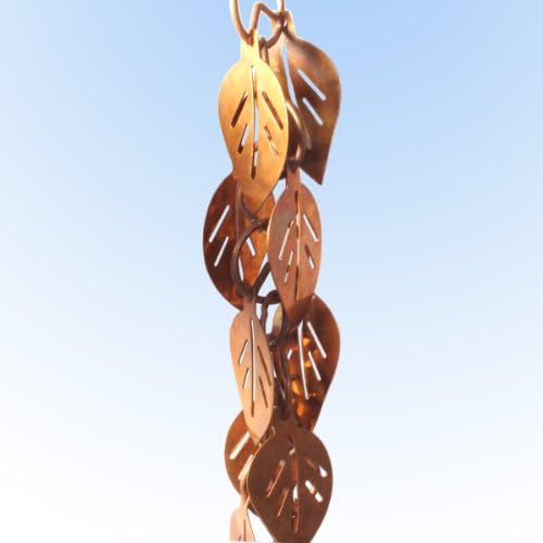 Monarch Copper Cascading Leaves Rain Chain – 8.5ft Gutter Downspout