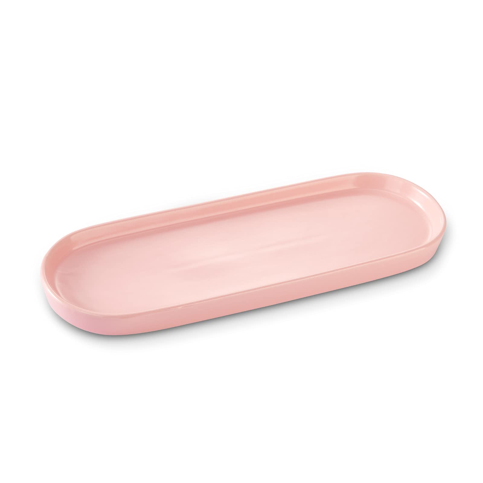 Jolof Store Ceramic Bathroom Vanity Tray – 12 Inch Countertop Organizer, Pink
