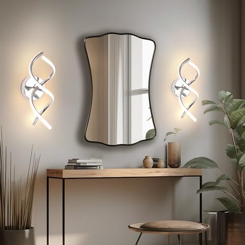 EIDISUNY Modern Spiral LED Wall Sconce – 24W Chrome Indoor Light 3000K