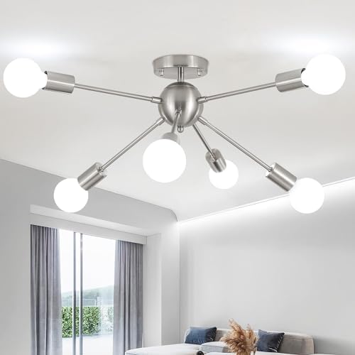 ASHUAQI Sputnik Ceiling Light – 6-Light Mid-Century Modern Chrome Chandelier