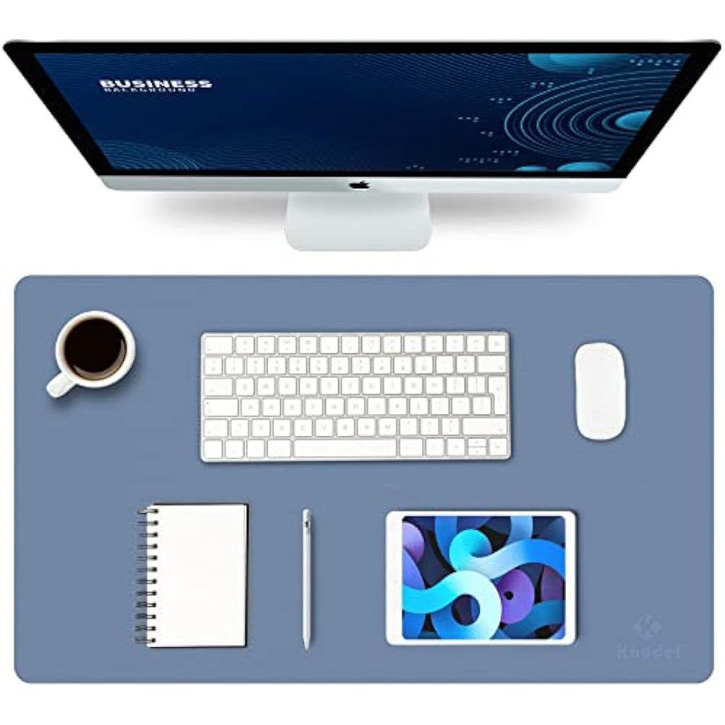 K KNODEL Leather Desk Mat – Small Office Mouse Pad & Blotter, Lake Blue