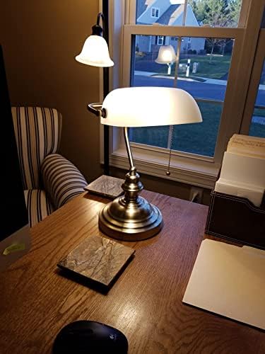 Bankers Desk Lamp – White Matted Glass Adjustable Light