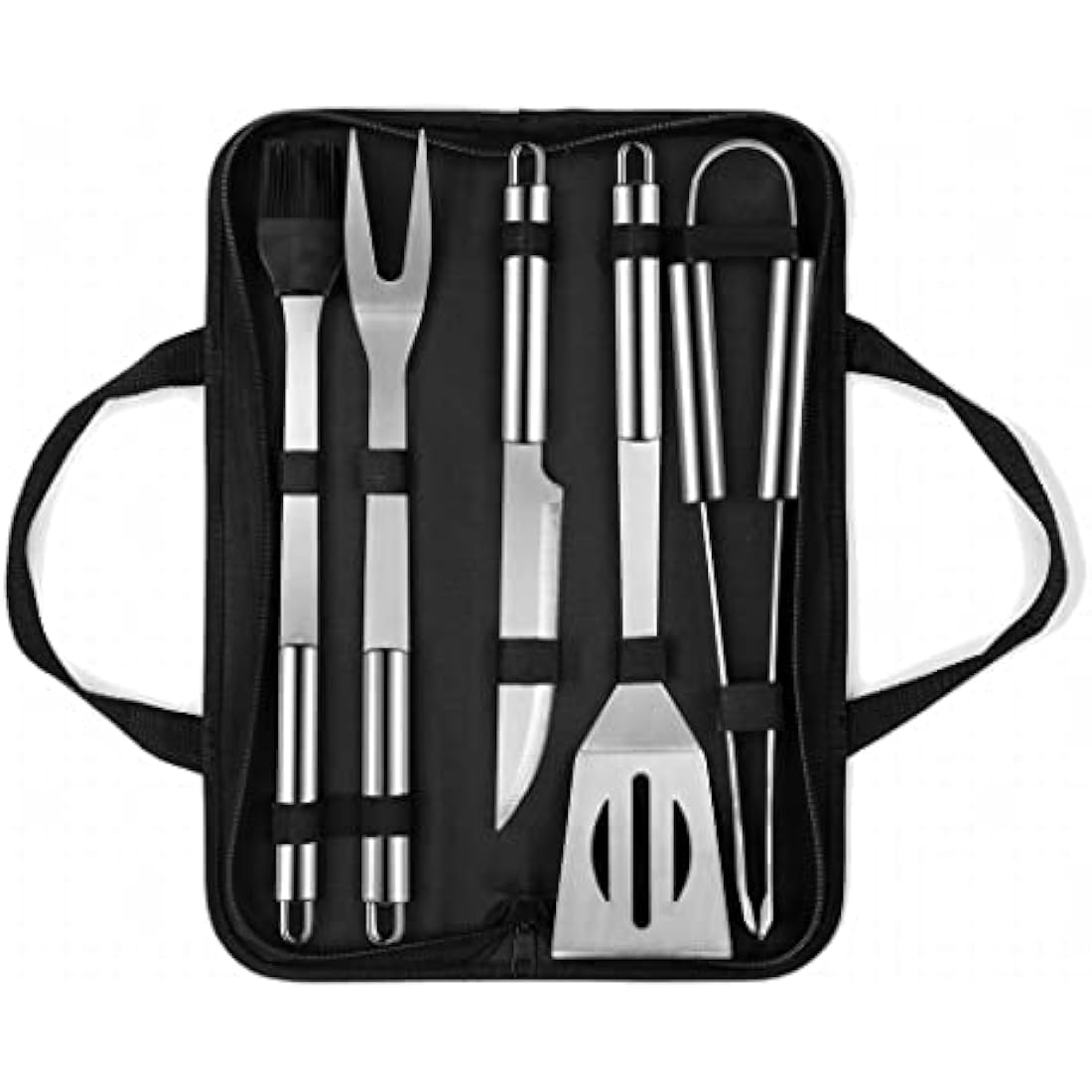 QMQ 5-Piece Stainless Steel BBQ Tool Set with Carrying Case