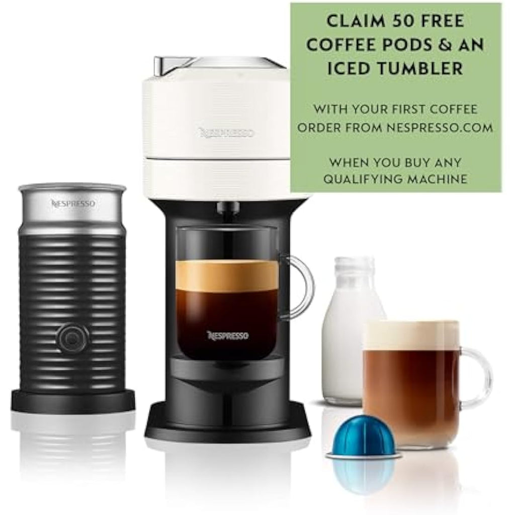 Nespresso Vertuo Next by De'Longhi with Aeroccino Milk Frother - White