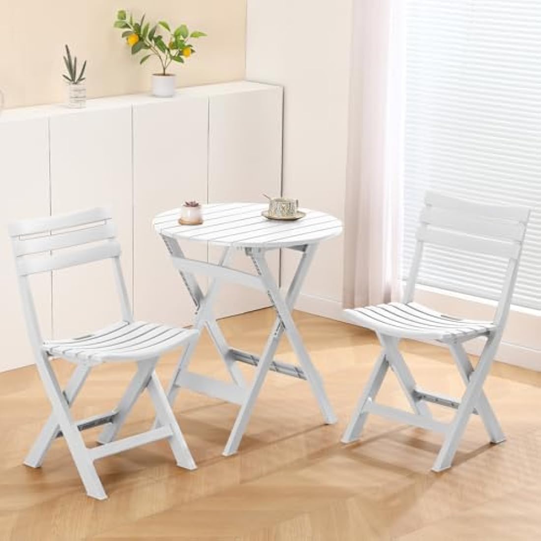 TAO ONE 3-Piece Plastic Folding Bistro Set – Portable Patio Table & Chairs