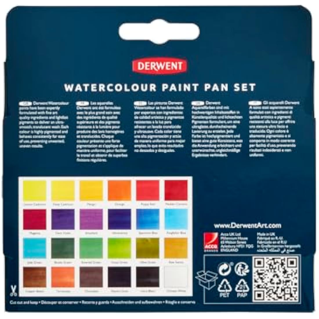Derwent Watercolour Paint Pan Set - 24 Professional Travel Colours