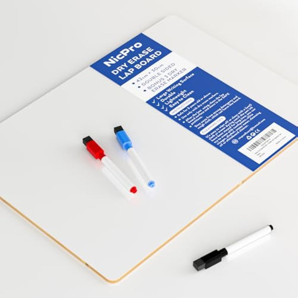 Nicpro A3 Dry Erase Whiteboard – Double Sided Lapboard with 3 Pens