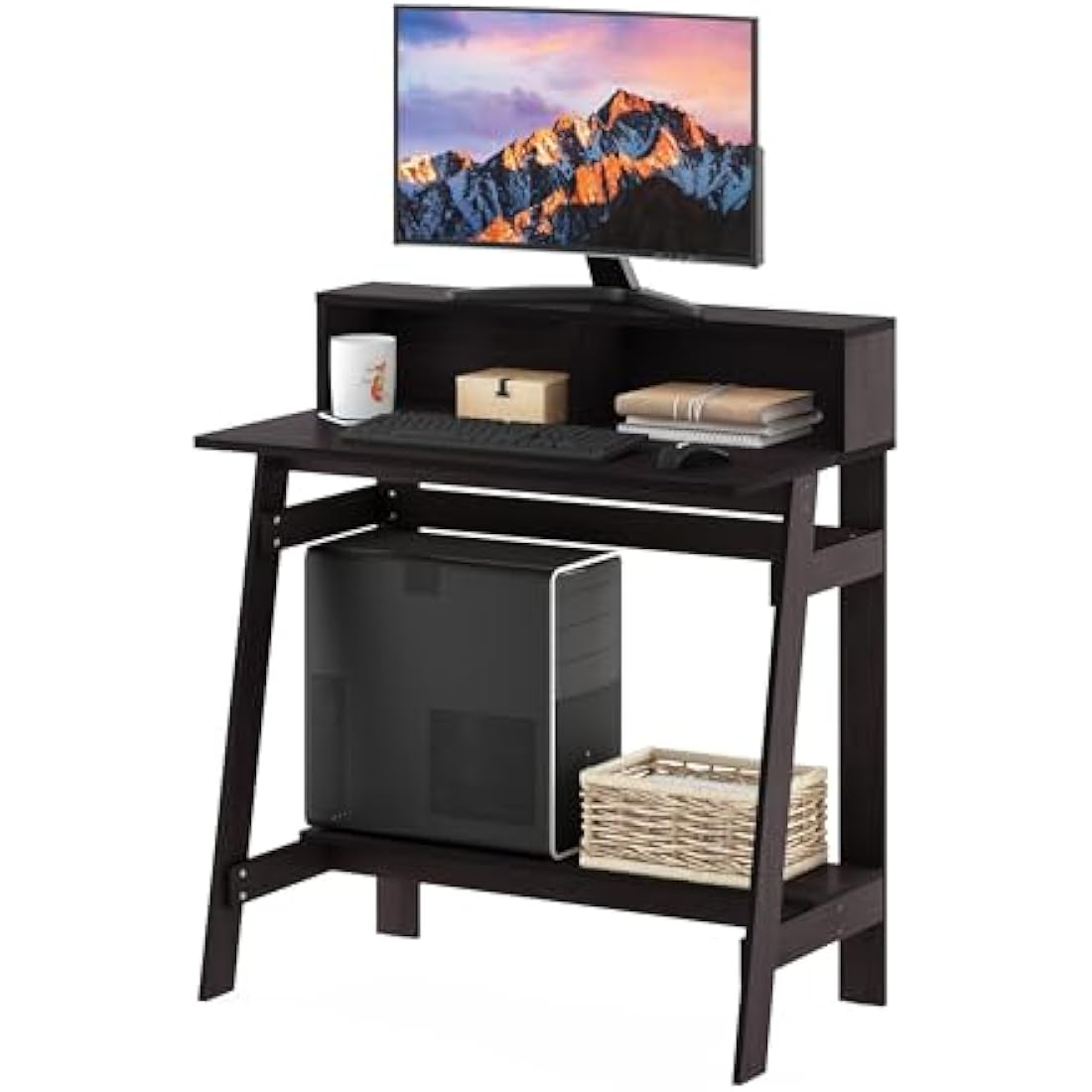 Furinno Simplistic A-Frame Computer Desk - Dark Walnut Wood Study Table