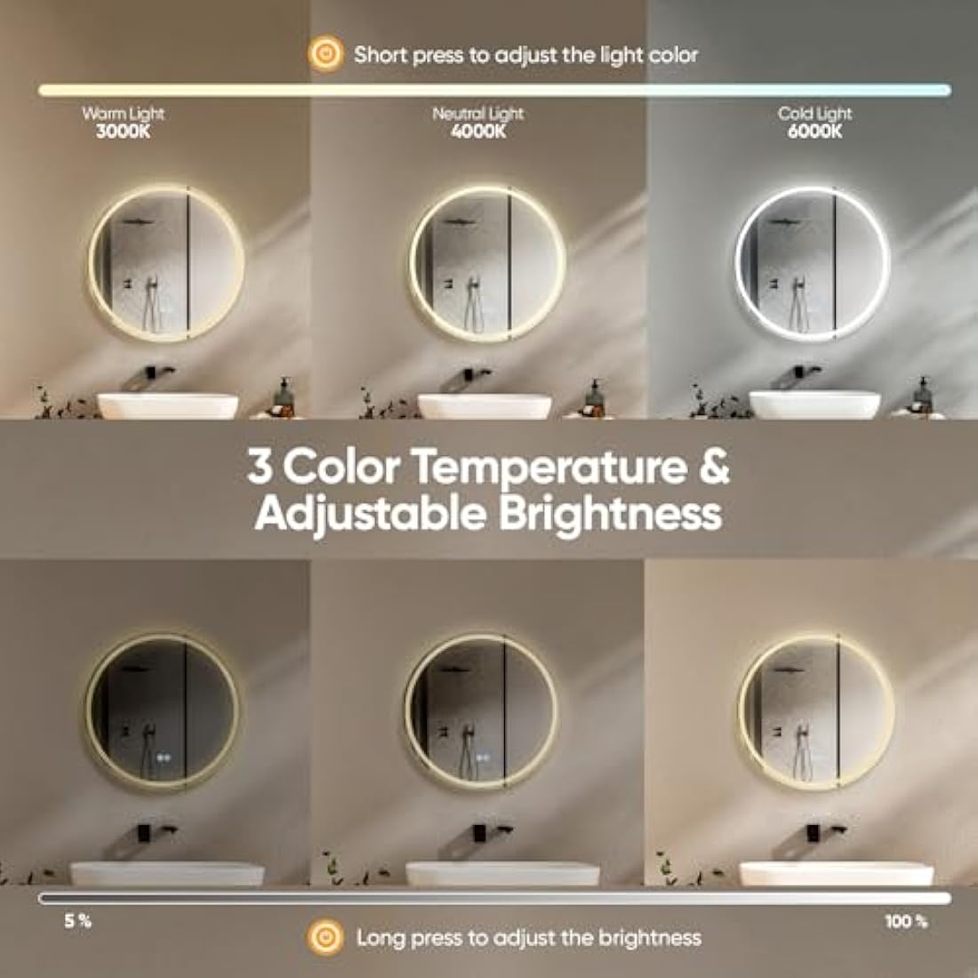 LED Bathroom Mirror | 500x500mm Dimmable Anti-Fog Vanity Mirror