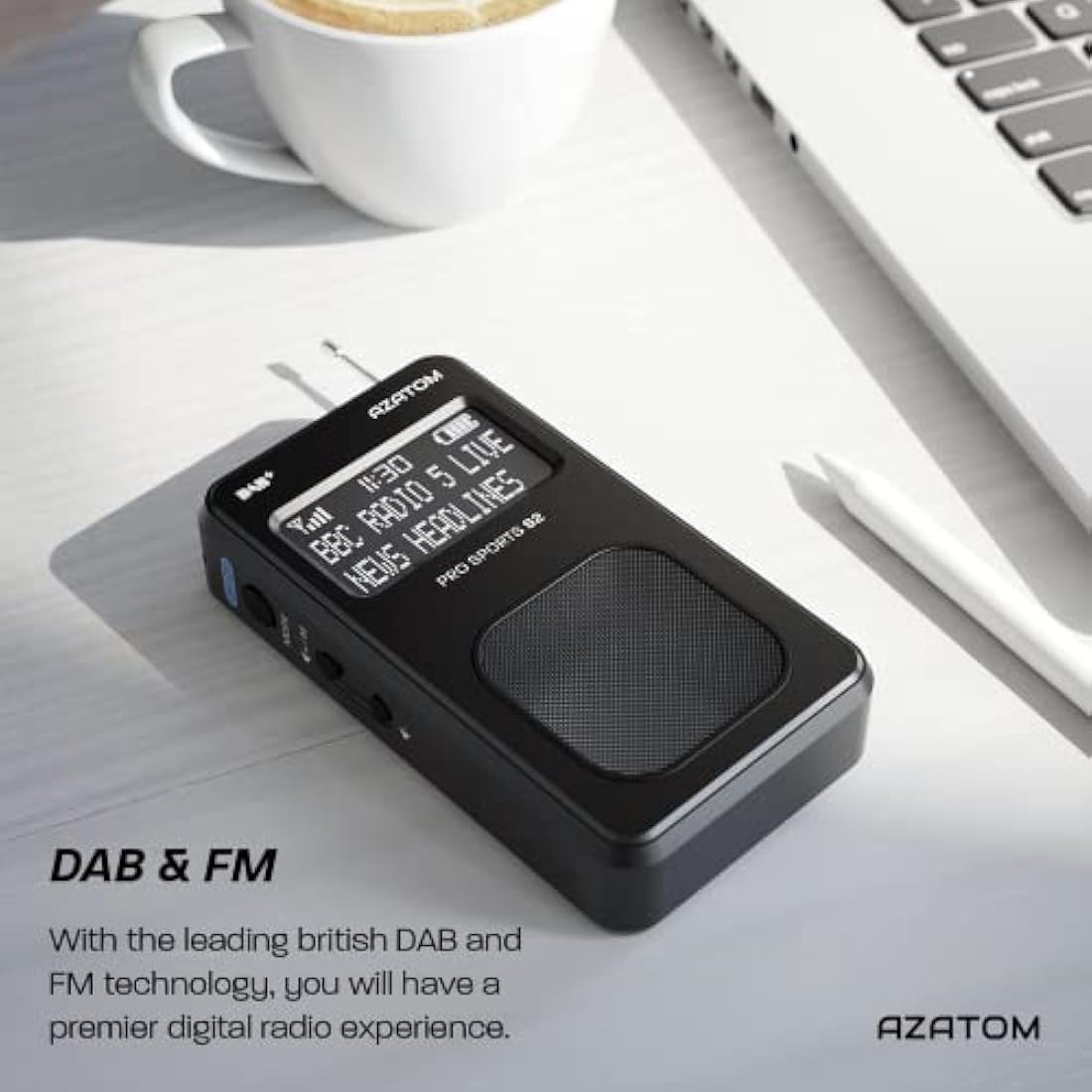 Azatom Pro Sports S2 Portable DAB/DAB+ & FM Radio with Earphones - Black