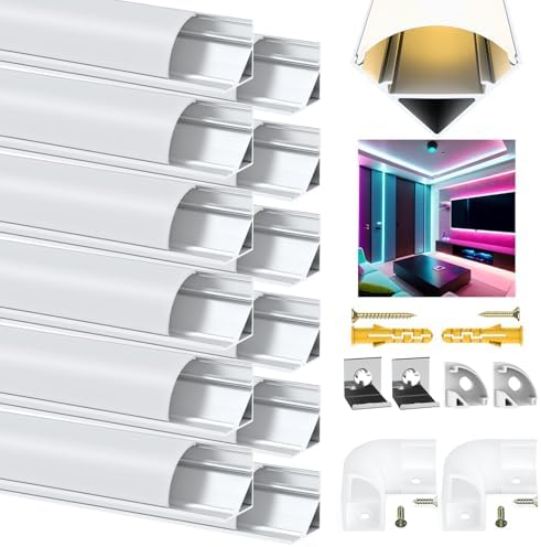 Angdarun V-Shape LED Aluminum Profile | 12-Pack 1M Channels with Diffuser