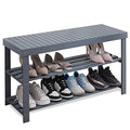 SMIBUY 3-Tier Bamboo Shoe Rack Bench | Entryway Storage Shelf - Grey