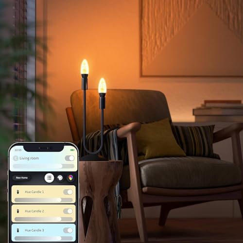 Philips Hue White Ambiance E14 Filament Candle LED Smart Bulb, 2 Pack