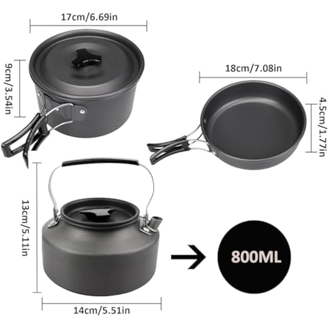 aiGear Camping Cookware Set – 3-Piece Lightweight Aluminum Mess Kit