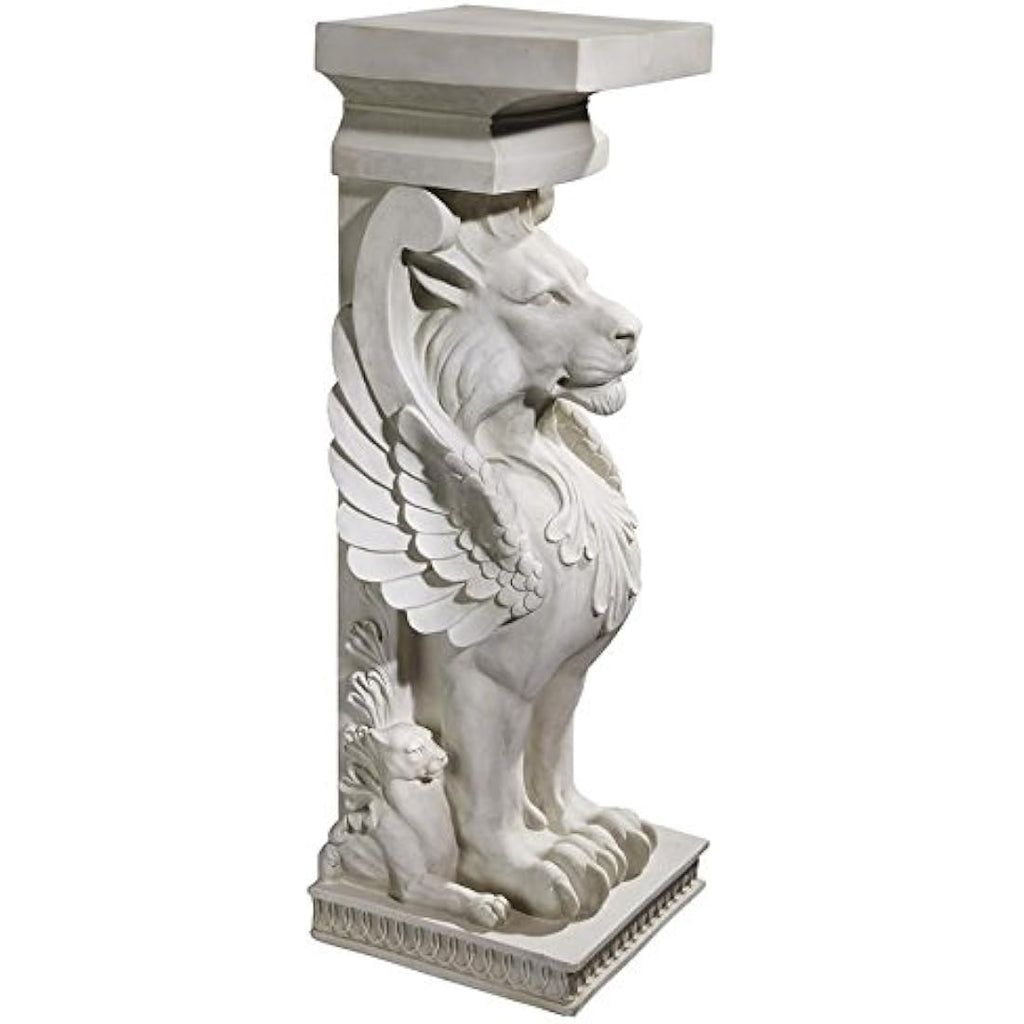 Design Toscano Winged Lion Roman Pedestal Plant Stand - Antique Stone