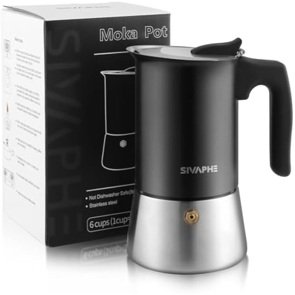 Sivaphe Stovetop Espresso Maker | 6-Cup Stainless Steel Moka Pot