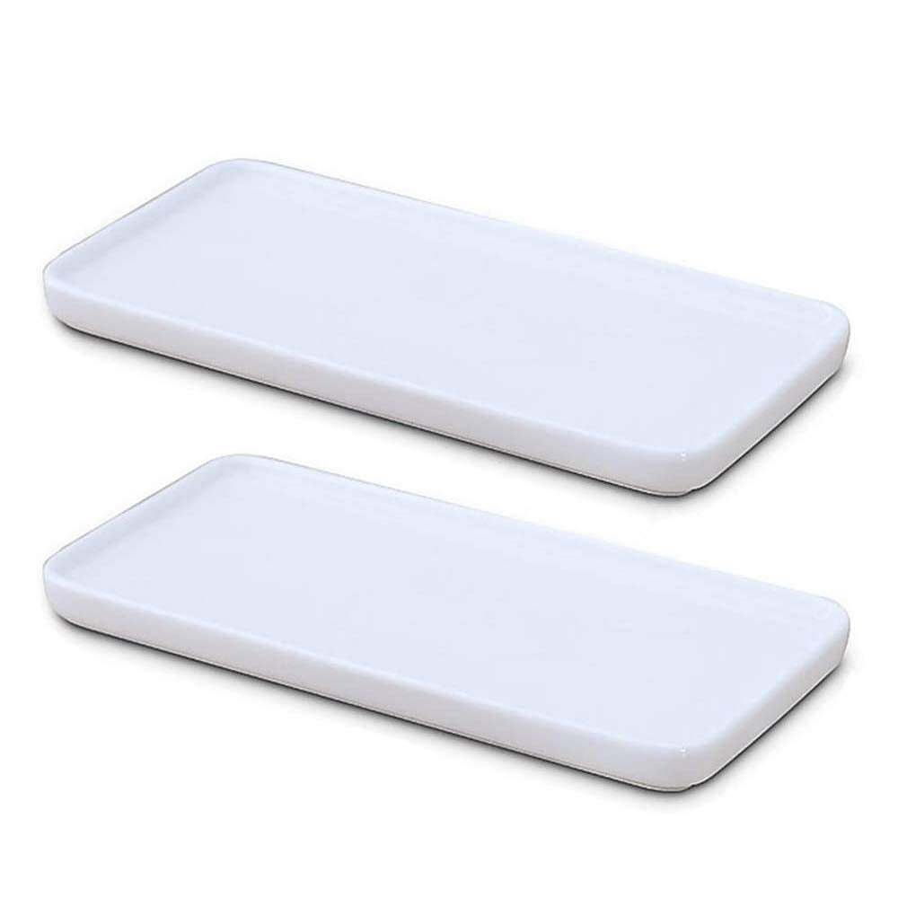White Ceramic Vanity Tray – 2 Pack Bathroom Organizer