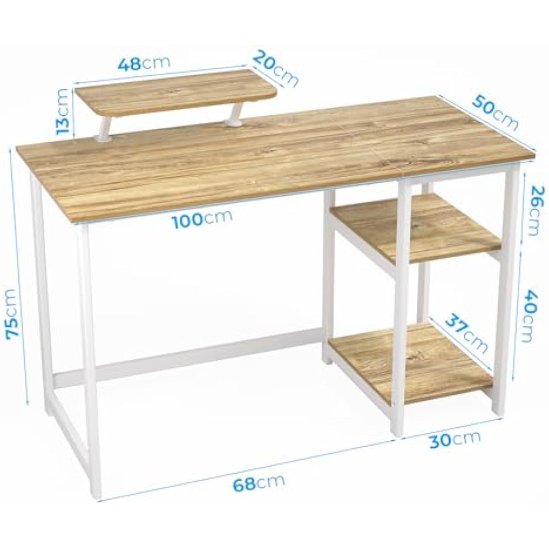 Jolof Store Computer Desk with Monitor Stand and Shelves - Oak