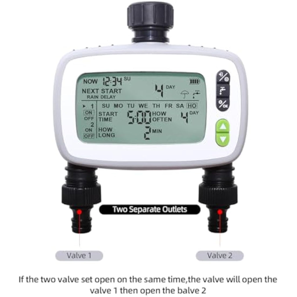 Aqualin 2-Zone Irrigation Water Hose Timer with Large FSTN LCD Screen