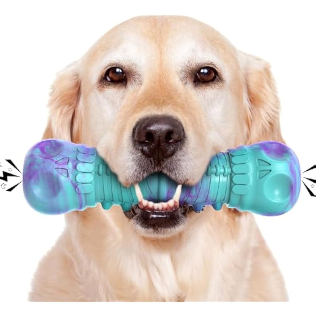 HETOO Indestructible Dog Chew Toy – Durable Rubber Squeaky Bone