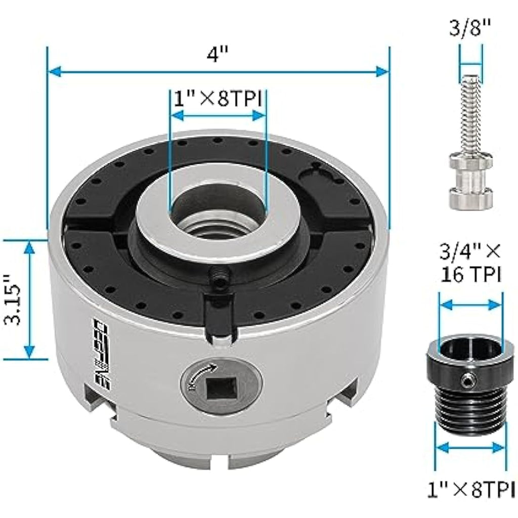 DEEFIINE 4 Inch Wood Lathe Chuck Set | 4-Jaw Self-Centering Nickel Plated