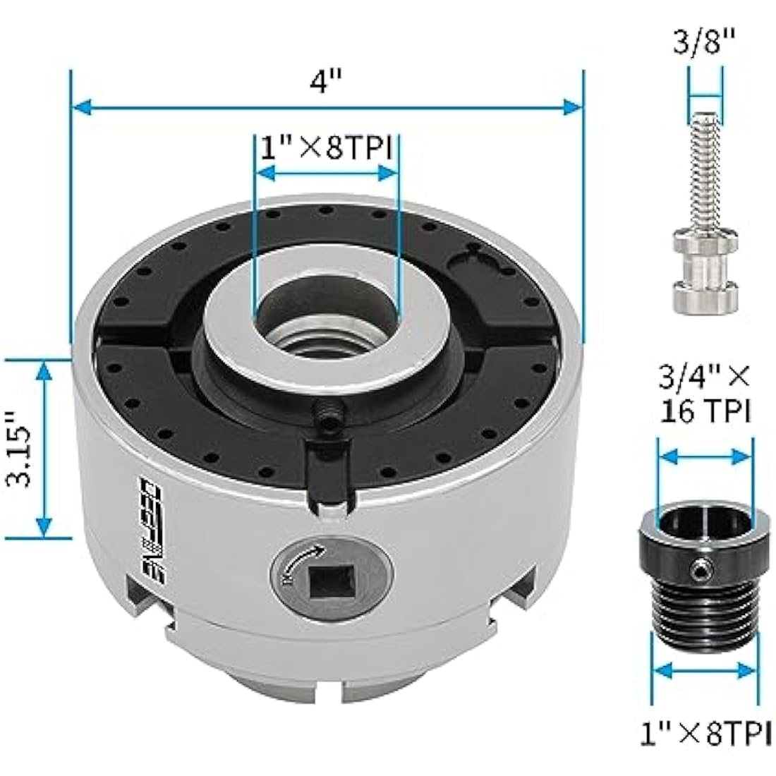 DEEFIINE 4 Inch Wood Lathe Chuck Set | Nickel Plated 4-Jaw Self Centering