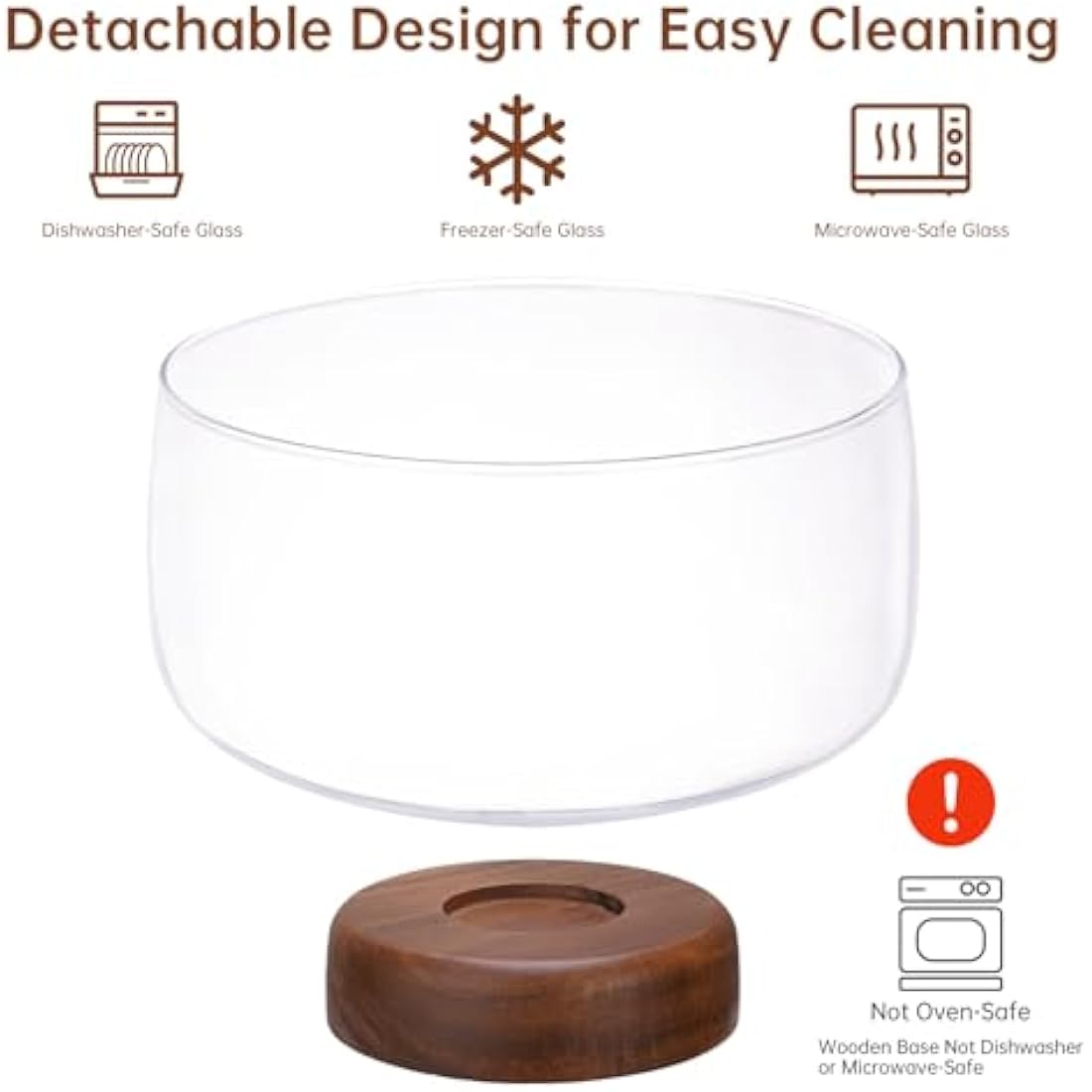 NiHome 123oz Large Glass Trifle Bowl with Elegant Acacia Wood Stand