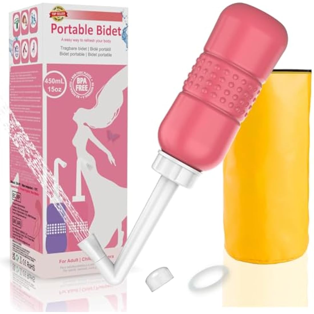 Jolof Store Portable Bidet – 450ml Pink Peri Bottle for Postpartum Care