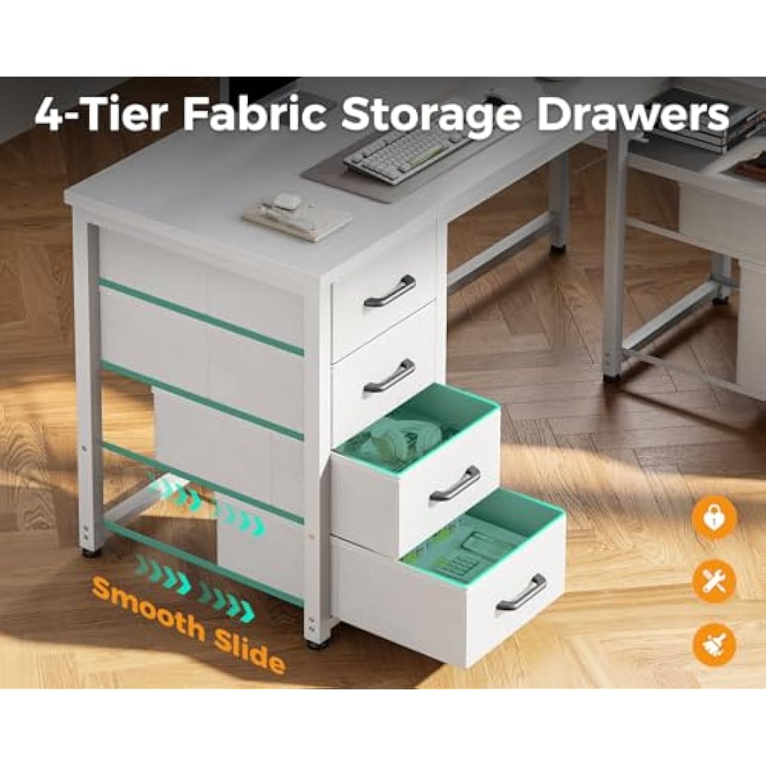 Coleshome L-Shaped Computer Desk with Power Outlet and 6 Drawers, White