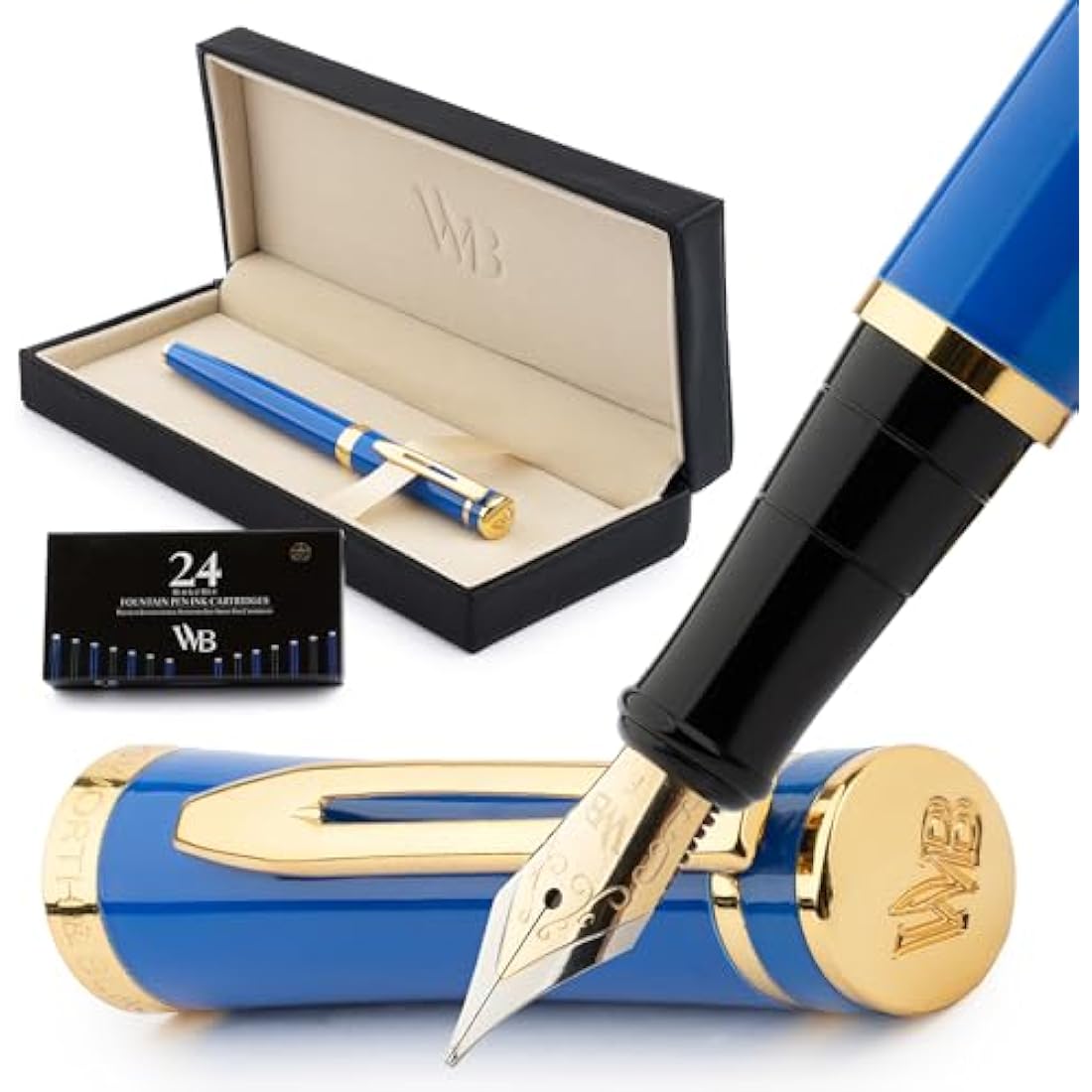 Wordsworth & Black Imperial Blue Fountain Pen Set with 24 Ink Cartridges