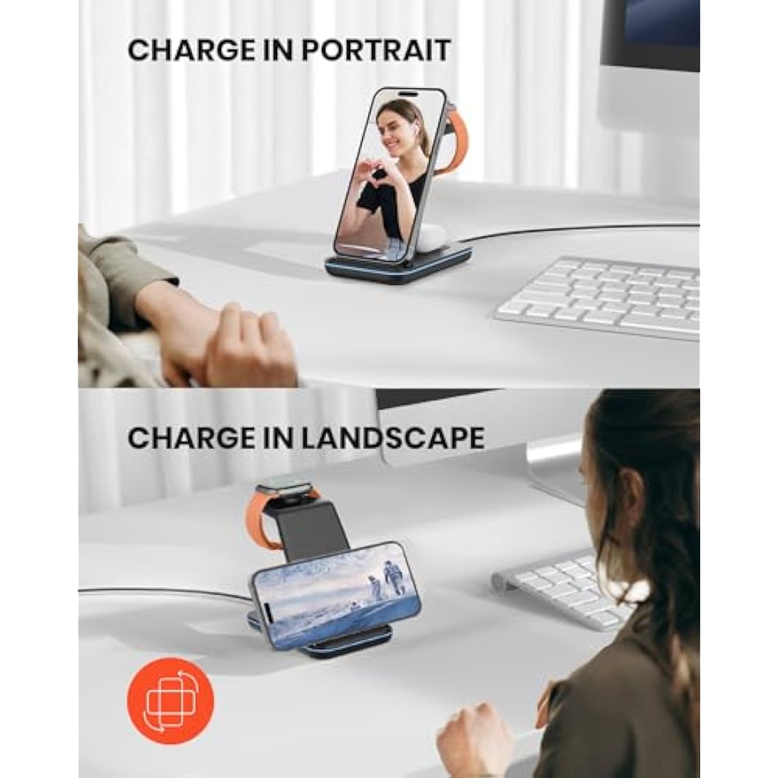 GEEKERA 3-in-1 Wireless Charging Station for iPhone, Apple Watch & AirPods