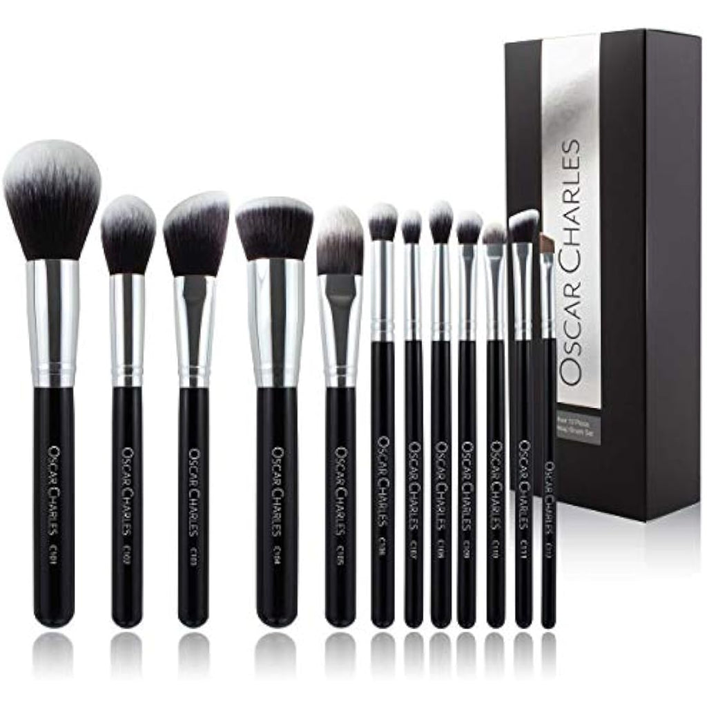 Oscar Charles 12-Piece Professional Makeup Brush Set - Silver Vegan