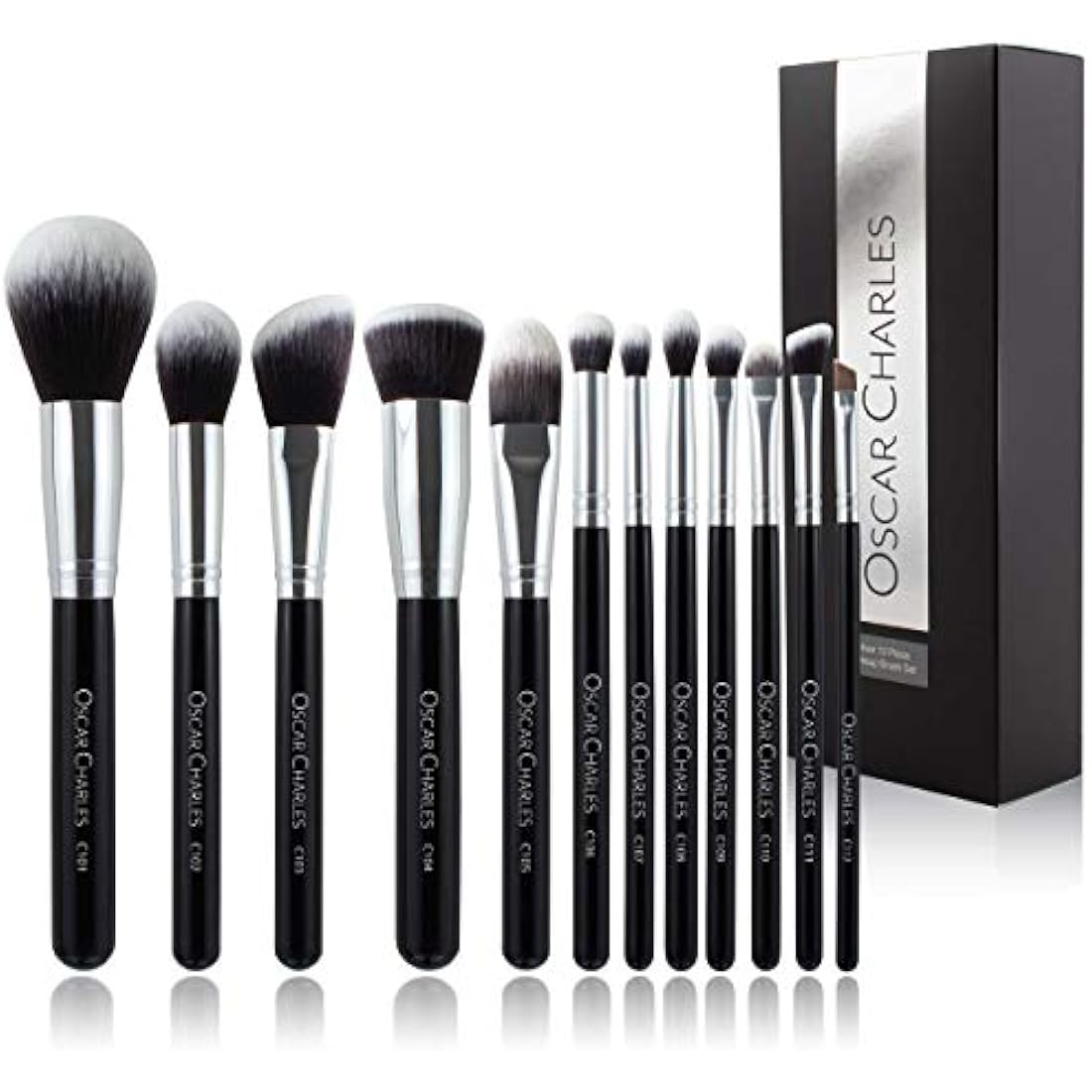 Oscar Charles 12-Piece Professional Makeup Brush Set - Silver Vegan
