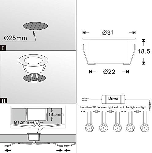INDARUN Warm White LED Decking Lights - IP67 Waterproof 10 Pack