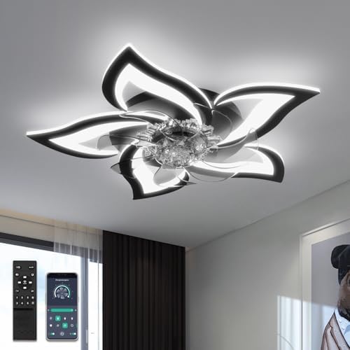 YUNLONG Flower Ceiling Fan with Light | Dimmable Low Profile Remote Fan