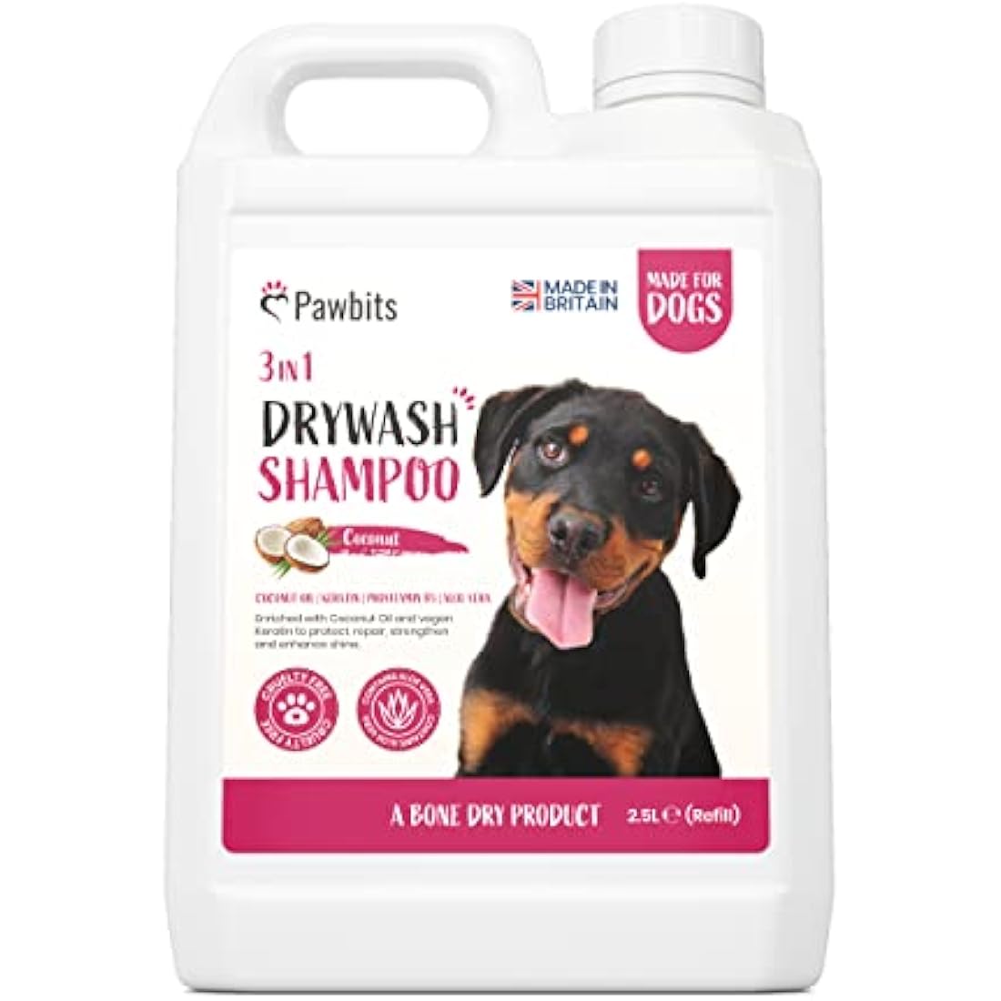 Pawbits Drywash Dog Shampoo – 3-in-1 Waterless Coconut Foam (2.5L)