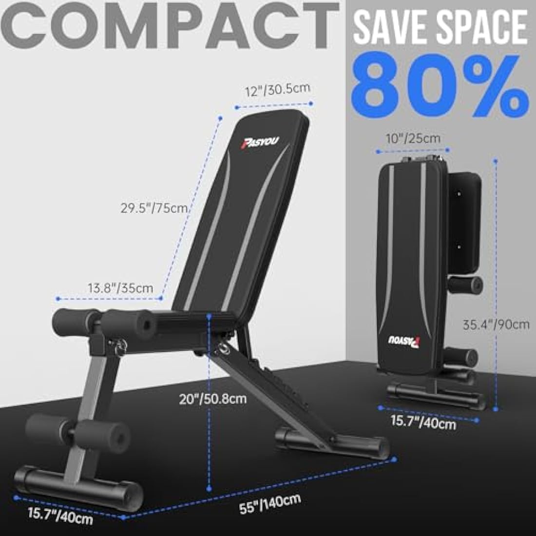 PASYOU PA300 Adjustable Weight Bench - Foldable Home Gym Exercise Bench