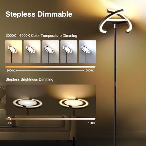 FIMEI LED Floor Lamp - Modern Saturn Ring Dimmable Uplighter with Remote