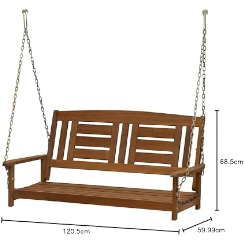 Furinno Tioman Hardwood Porch Swing – Natural Meranti Wood Hanging Seat